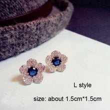 Load image into Gallery viewer, Fashion Vintage Flower Blue Water Drop Earrings Women Crystal Stone Long Tassel Earrings Cubic Zirconia Pearl Women Earrings