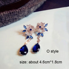 Load image into Gallery viewer, Fashion Vintage Flower Blue Water Drop Earrings Women Crystal Stone Long Tassel Earrings Cubic Zirconia Pearl Women Earrings