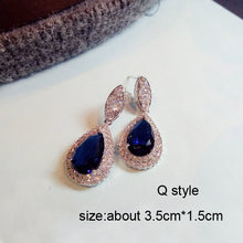 Load image into Gallery viewer, Fashion Vintage Flower Blue Water Drop Earrings Women Crystal Stone Long Tassel Earrings Cubic Zirconia Pearl Women Earrings