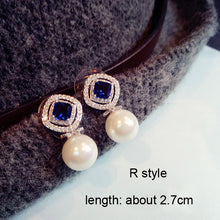 Load image into Gallery viewer, Fashion Vintage Flower Blue Water Drop Earrings Women Crystal Stone Long Tassel Earrings Cubic Zirconia Pearl Women Earrings