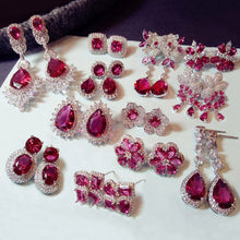 Load image into Gallery viewer, Fashion Geometric Rose Red Crystal stone Long Drop Earrings Square Oval Cubic Zirconia women Party Weddings Hanging Earrings