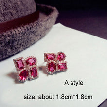 Load image into Gallery viewer, Fashion Geometric Rose Red Crystal stone Long Drop Earrings Square Oval Cubic Zirconia women Party Weddings Hanging Earrings