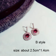 Load image into Gallery viewer, Fashion Geometric Rose Red Crystal stone Long Drop Earrings Square Oval Cubic Zirconia women Party Weddings Hanging Earrings