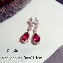 Load image into Gallery viewer, Fashion Geometric Rose Red Crystal stone Long Drop Earrings Square Oval Cubic Zirconia women Party Weddings Hanging Earrings
