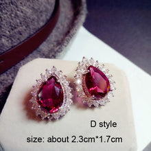 Load image into Gallery viewer, Fashion Geometric Rose Red Crystal stone Long Drop Earrings Square Oval Cubic Zirconia women Party Weddings Hanging Earrings