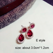 Load image into Gallery viewer, Fashion Geometric Rose Red Crystal stone Long Drop Earrings Square Oval Cubic Zirconia women Party Weddings Hanging Earrings