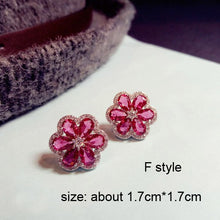 Load image into Gallery viewer, Fashion Geometric Rose Red Crystal stone Long Drop Earrings Square Oval Cubic Zirconia women Party Weddings Hanging Earrings