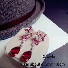 Load image into Gallery viewer, Fashion Geometric Rose Red Crystal stone Long Drop Earrings Square Oval Cubic Zirconia women Party Weddings Hanging Earrings