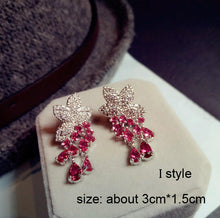 Load image into Gallery viewer, Fashion Geometric Rose Red Crystal stone Long Drop Earrings Square Oval Cubic Zirconia women Party Weddings Hanging Earrings