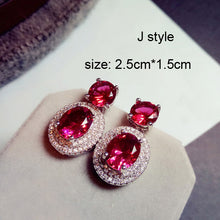 Load image into Gallery viewer, Fashion Geometric Rose Red Crystal stone Long Drop Earrings Square Oval Cubic Zirconia women Party Weddings Hanging Earrings