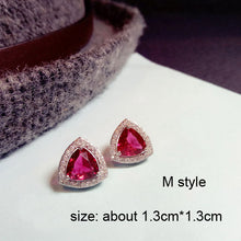 Load image into Gallery viewer, Fashion Geometric Rose Red Crystal stone Long Drop Earrings Square Oval Cubic Zirconia women Party Weddings Hanging Earrings