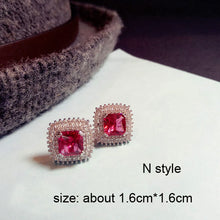 Load image into Gallery viewer, Fashion Geometric Rose Red Crystal stone Long Drop Earrings Square Oval Cubic Zirconia women Party Weddings Hanging Earrings