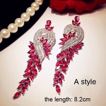 Load image into Gallery viewer, Luxury Rose Red stone Long Drop Earrings Water Drop and Flower Shape Hot pink Cubic Zirconia women Party Wedding Jewelry Gift