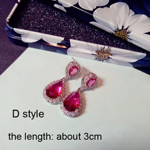 Load image into Gallery viewer, Luxury Rose Red stone Long Drop Earrings Water Drop and Flower Shape Hot pink Cubic Zirconia women Party Wedding Jewelry Gift