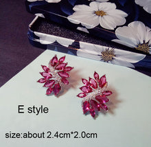Load image into Gallery viewer, Luxury Rose Red stone Long Drop Earrings Water Drop and Flower Shape Hot pink Cubic Zirconia women Party Wedding Jewelry Gift