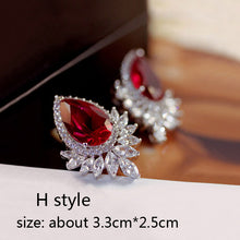 Load image into Gallery viewer, Luxury Rose Red stone Long Drop Earrings Water Drop and Flower Shape Hot pink Cubic Zirconia women Party Wedding Jewelry Gift