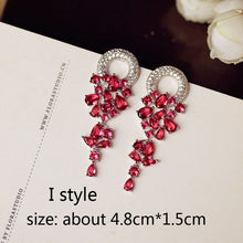 Load image into Gallery viewer, Luxury Rose Red stone Long Drop Earrings Water Drop and Flower Shape Hot pink Cubic Zirconia women Party Wedding Jewelry Gift