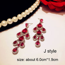 Load image into Gallery viewer, Luxury Rose Red stone Long Drop Earrings Water Drop and Flower Shape Hot pink Cubic Zirconia women Party Wedding Jewelry Gift