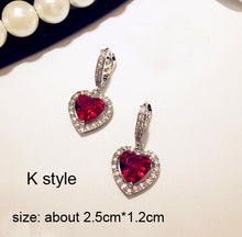 Load image into Gallery viewer, Luxury Rose Red stone Long Drop Earrings Water Drop and Flower Shape Hot pink Cubic Zirconia women Party Wedding Jewelry Gift