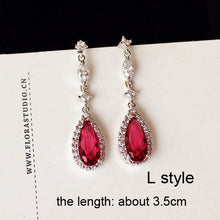 Load image into Gallery viewer, Luxury Rose Red stone Long Drop Earrings Water Drop and Flower Shape Hot pink Cubic Zirconia women Party Wedding Jewelry Gift