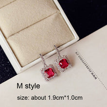 Load image into Gallery viewer, Luxury Rose Red stone Long Drop Earrings Water Drop and Flower Shape Hot pink Cubic Zirconia women Party Wedding Jewelry Gift