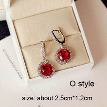 Load image into Gallery viewer, Luxury Rose Red stone Long Drop Earrings Water Drop and Flower Shape Hot pink Cubic Zirconia women Party Wedding Jewelry Gift