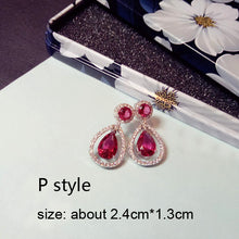Load image into Gallery viewer, Luxury Rose Red stone Long Drop Earrings Water Drop and Flower Shape Hot pink Cubic Zirconia women Party Wedding Jewelry Gift