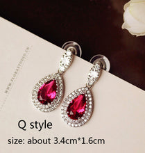 Load image into Gallery viewer, Luxury Rose Red stone Long Drop Earrings Water Drop and Flower Shape Hot pink Cubic Zirconia women Party Wedding Jewelry Gift