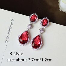 Load image into Gallery viewer, Luxury Rose Red stone Long Drop Earrings Water Drop and Flower Shape Hot pink Cubic Zirconia women Party Wedding Jewelry Gift