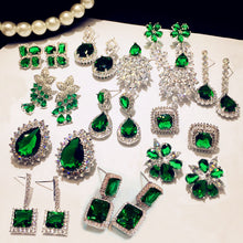 Load image into Gallery viewer, Fashion Vintage Big Water Drop Green Crystal stone Long Earrings Flower Cubic Zirconia women Party Weddings Hanging Earrings