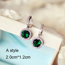 Load image into Gallery viewer, Fashion Vintage Big Water Drop Green Crystal stone Long Earrings Flower Cubic Zirconia women Party Weddings Hanging Earrings