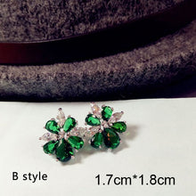 Load image into Gallery viewer, Fashion Vintage Big Water Drop Green Crystal stone Long Earrings Flower Cubic Zirconia women Party Weddings Hanging Earrings