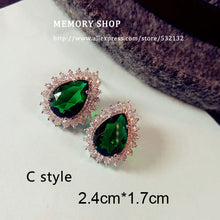 Load image into Gallery viewer, Fashion Vintage Big Water Drop Green Crystal stone Long Earrings Flower Cubic Zirconia women Party Weddings Hanging Earrings