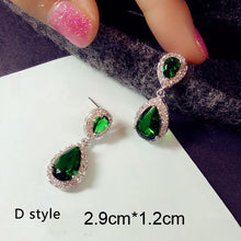 Load image into Gallery viewer, Fashion Vintage Big Water Drop Green Crystal stone Long Earrings Flower Cubic Zirconia women Party Weddings Hanging Earrings