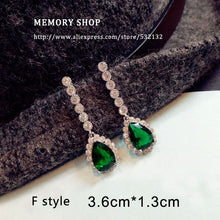 Load image into Gallery viewer, Fashion Vintage Big Water Drop Green Crystal stone Long Earrings Flower Cubic Zirconia women Party Weddings Hanging Earrings