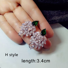 Load image into Gallery viewer, Fashion Vintage Big Water Drop Green Crystal stone Long Earrings Flower Cubic Zirconia women Party Weddings Hanging Earrings