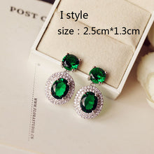 Load image into Gallery viewer, Fashion Vintage Big Water Drop Green Crystal stone Long Earrings Flower Cubic Zirconia women Party Weddings Hanging Earrings