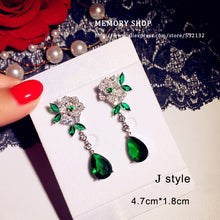 Load image into Gallery viewer, Fashion Vintage Big Water Drop Green Crystal stone Long Earrings Flower Cubic Zirconia women Party Weddings Hanging Earrings
