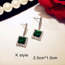 Load image into Gallery viewer, Fashion Vintage Big Water Drop Green Crystal stone Long Earrings Flower Cubic Zirconia women Party Weddings Hanging Earrings