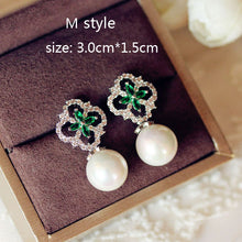 Load image into Gallery viewer, Fashion Vintage Big Water Drop Green Crystal stone Long Earrings Flower Cubic Zirconia women Party Weddings Hanging Earrings