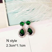 Load image into Gallery viewer, Fashion Vintage Big Water Drop Green Crystal stone Long Earrings Flower Cubic Zirconia women Party Weddings Hanging Earrings