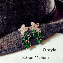 Load image into Gallery viewer, Fashion Vintage Big Water Drop Green Crystal stone Long Earrings Flower Cubic Zirconia women Party Weddings Hanging Earrings