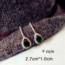 Load image into Gallery viewer, Fashion Vintage Big Water Drop Green Crystal stone Long Earrings Flower Cubic Zirconia women Party Weddings Hanging Earrings
