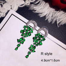 Load image into Gallery viewer, Fashion Vintage Big Water Drop Green Crystal stone Long Earrings Flower Cubic Zirconia women Party Weddings Hanging Earrings