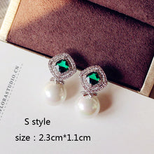 Load image into Gallery viewer, Fashion Vintage Big Water Drop Green Crystal stone Long Earrings Flower Cubic Zirconia women Party Weddings Hanging Earrings
