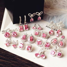 Load image into Gallery viewer, Fashion Cute Water Drop Pink Square Crystal Earrings Flower Heart Butterfly Cubic Zirconia women Party Weddings Birthday Gift