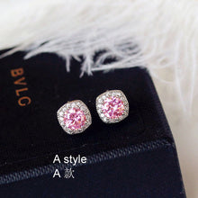 Load image into Gallery viewer, Fashion Cute Water Drop Pink Square Crystal Earrings Flower Heart Butterfly Cubic Zirconia women Party Weddings Birthday Gift