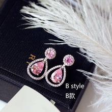 Load image into Gallery viewer, Fashion Cute Water Drop Pink Square Crystal Earrings Flower Heart Butterfly Cubic Zirconia women Party Weddings Birthday Gift