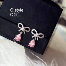 Load image into Gallery viewer, Fashion Cute Water Drop Pink Square Crystal Earrings Flower Heart Butterfly Cubic Zirconia women Party Weddings Birthday Gift