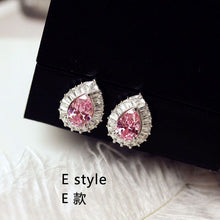 Load image into Gallery viewer, Fashion Cute Water Drop Pink Square Crystal Earrings Flower Heart Butterfly Cubic Zirconia women Party Weddings Birthday Gift